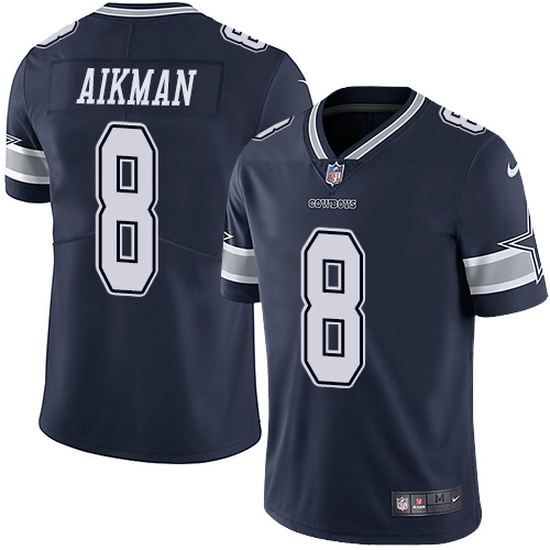 Nike Cowboys #8 Troy Aikman Navy Blue Team Color Men's Stitched NFL Vapor Untouchable Limited Jersey - Click Image to Close